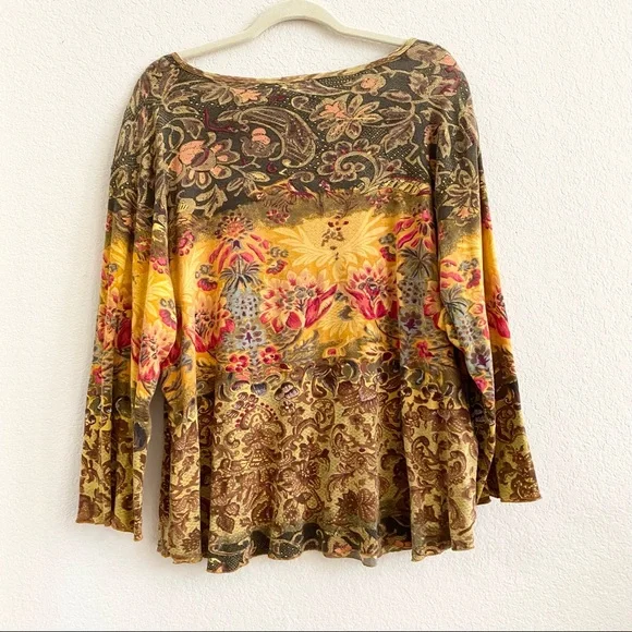 Coldwater Creek Floral Beaded Paisley Cotton Top Blouse SZ 2X - Picture 6 of 6